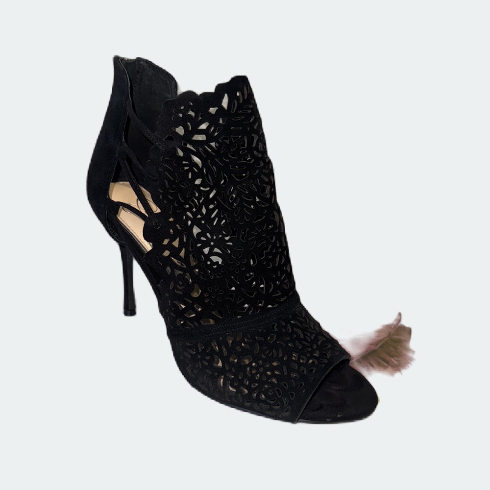 Jessica Simpson Keelin black laser-cut peep-toe high-heeled booties suede size 8